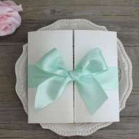 Gate Fold Invitation Card with Lace Decoration Wedding Card with Ribbon Bow